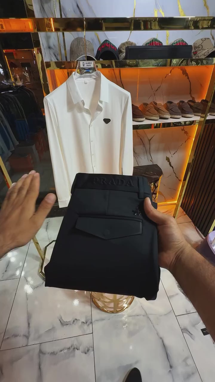 Prada Beyaz Düğmeli Saten Gömlek & Kumaş Pantalon