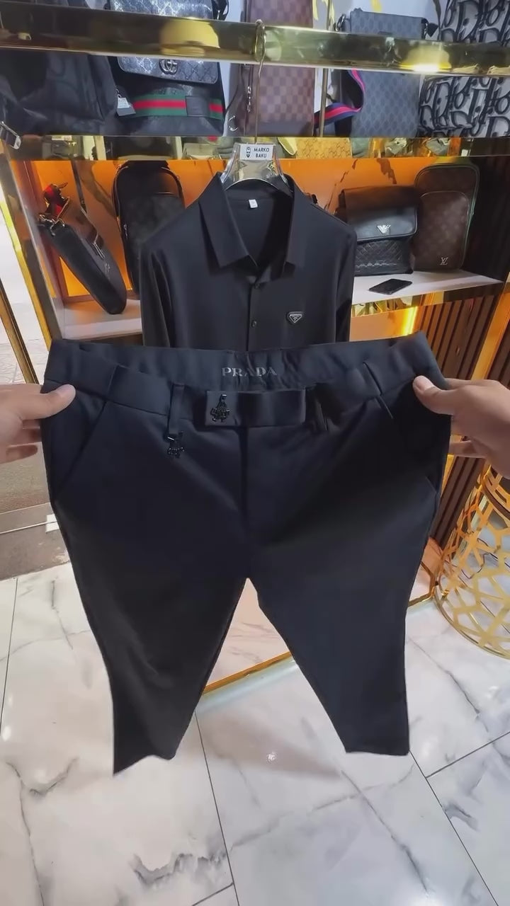 Prada Siyah  Düğmeli Saten Gömlek & Prada Kumaş Pantalon
