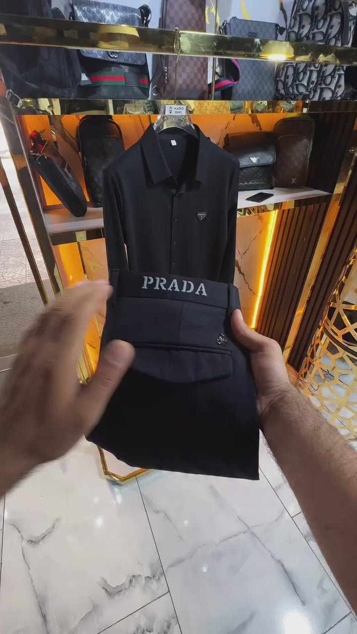 Prada Siyah Düğmeli Saten Gömlek & Prada Kumaş Pantalon