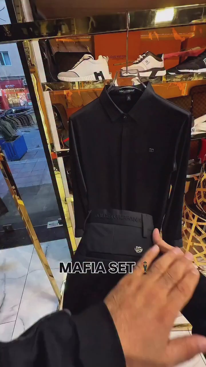 DG Siyah Gizli Düğmeli Saten Gömlek & DG Kumaş Pantalon