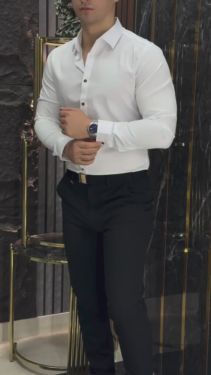 DG Beyaz Gold Düğmeli Saten Gömlek & DG Kumaş Pantalon