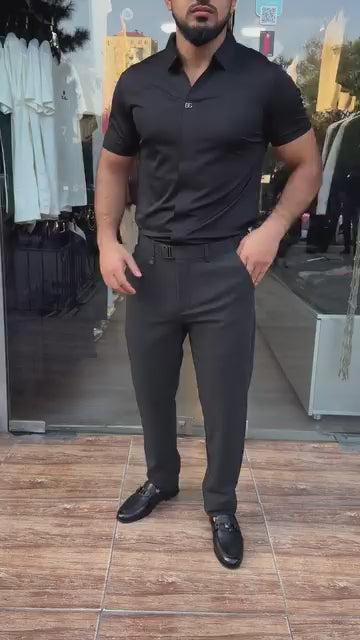 DG Kısa Kol Siyah Gömlek & Antrasit Pantolon Takım