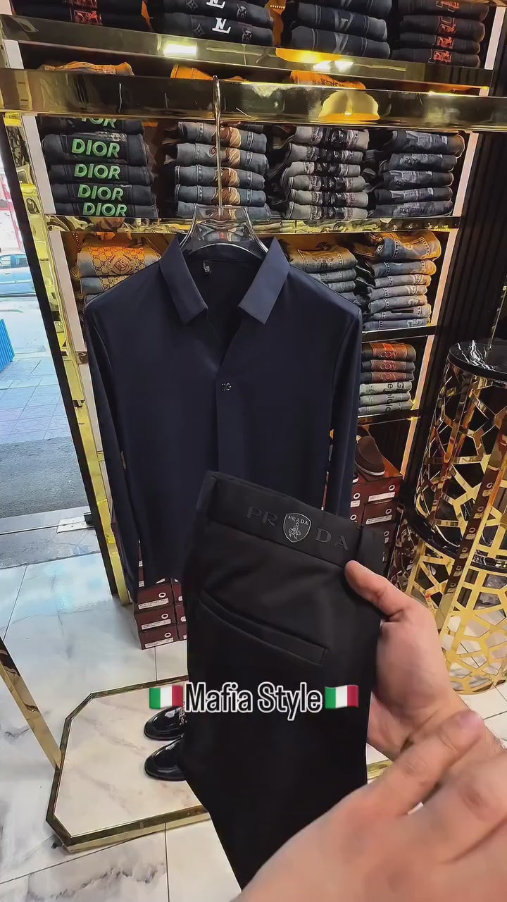 DG  Lacivert Siyah Gömlek & Prada Siyah Pantolon Takım