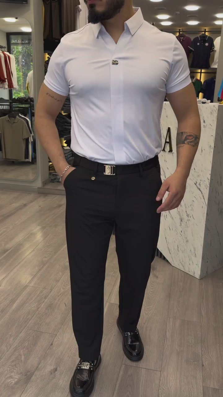DG Kısa Kol Beyaz Gömlek & Siyah Pantolon Takım
