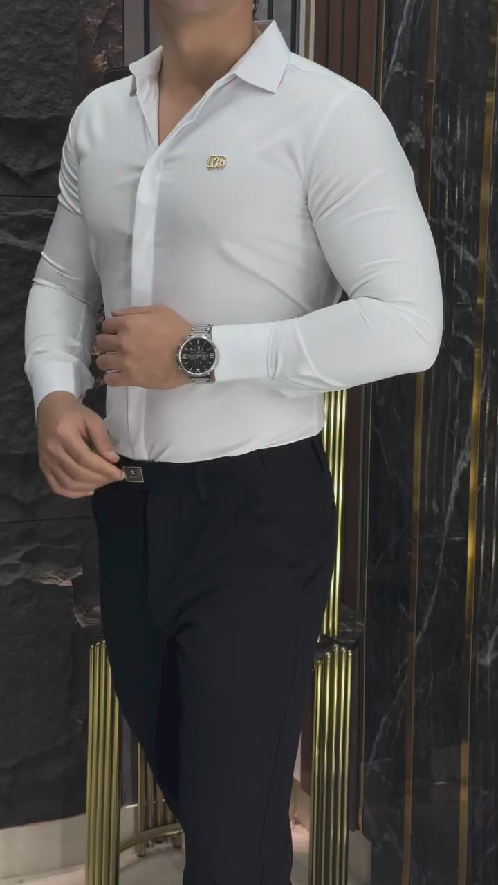 DG Beyaz Gizli Düğmeli Saten Gömlek & Kumaş Pantalon